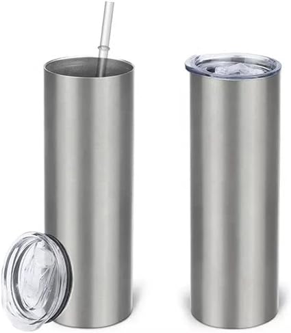 Buwaters 24pack 20oz Skinny Edelstahl Tumbler Isolierung Doppelwand Tumbler mit Deckel und Stroh (20oz, Silver24pack)