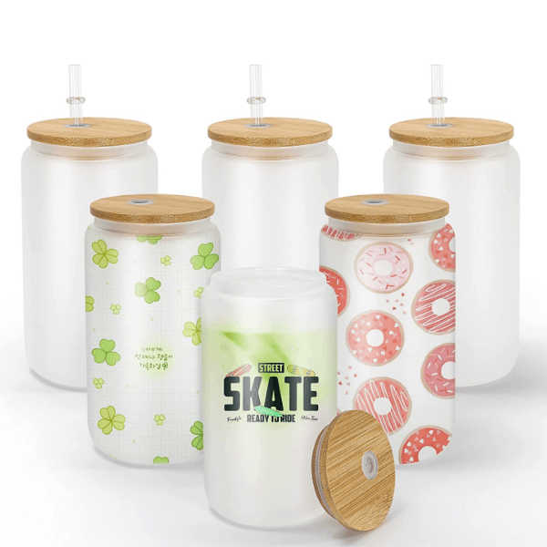 16oz CASE (16/32/50 UNITS) Sublimation Tumbler Glas Becher mit Strohhalmen