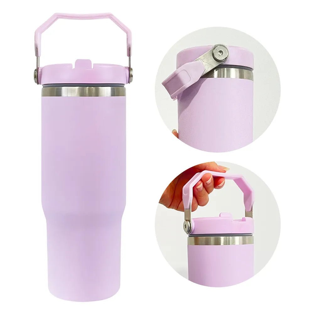 Stanley Cup Dupe Fall von 25Pack 30oz Sublimation Matte Edelstahl Isolierte Sport Wasserflasche Macaron Flip Stroh mit Handheld