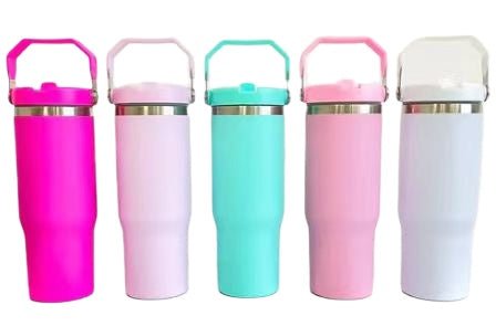 Stanley Cup Dupe Fall von 25Pack 30oz Sublimation Matte Edelstahl Isolierte Sport Wasserflasche Macaron Flip Stroh mit Handheld
