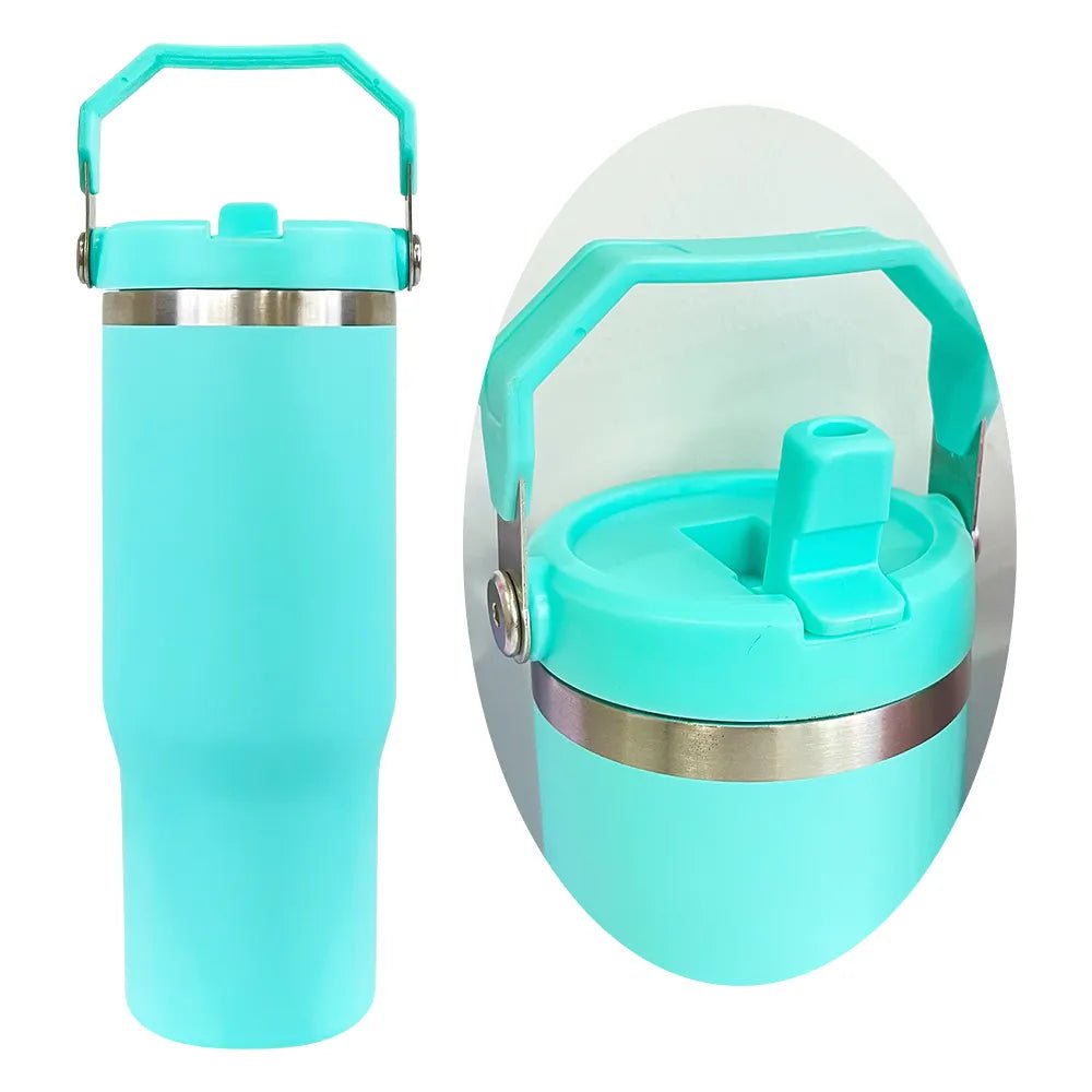 Stanley Cup Dupe Fall von 25Pack 30oz Sublimation Matte Edelstahl Isolierte Sport Wasserflasche Macaron Flip Stroh mit Handheld