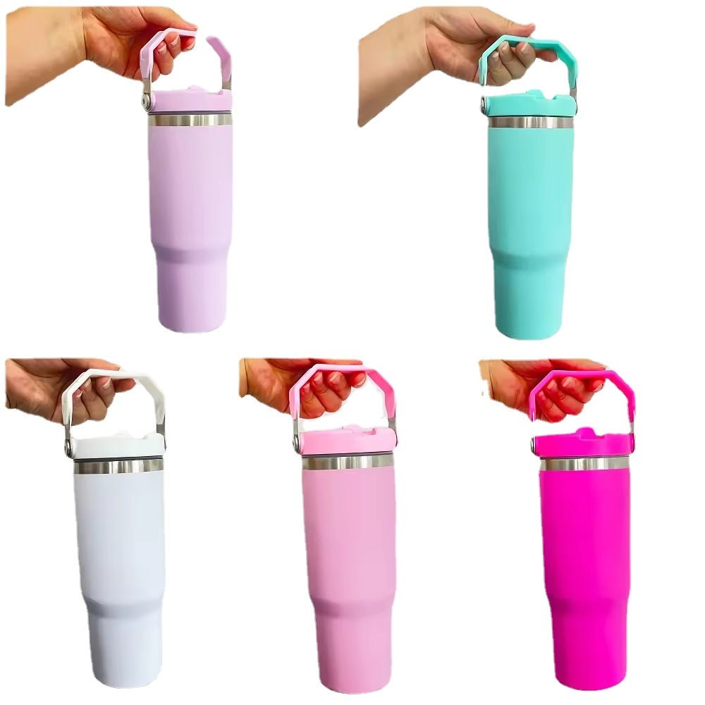 Stanley Cup Dupe Fall von 25Pack 30oz Sublimation Matte Edelstahl Isolierte Sport Wasserflasche Macaron Flip Stroh mit Handheld