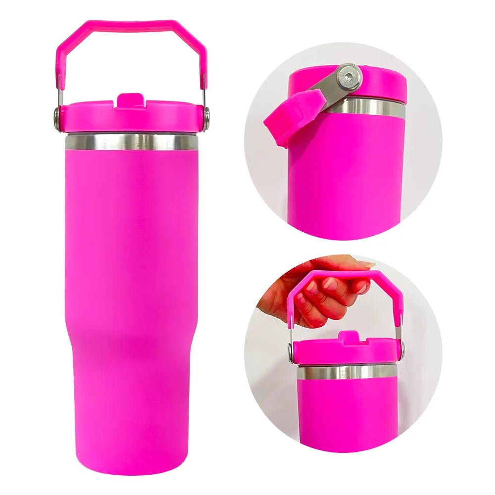 Stanley Cup Dupe Fall von 25Pack 30oz Sublimation Matte Edelstahl Isolierte Sport Wasserflasche Macaron Flip Stroh mit Handheld