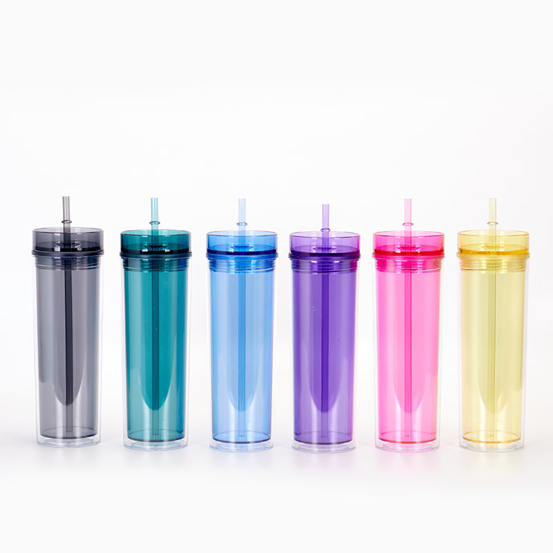 16oz Case (25 Units) Double Wall Colored  Acrylic Blanks Classic Tumblers With Straw