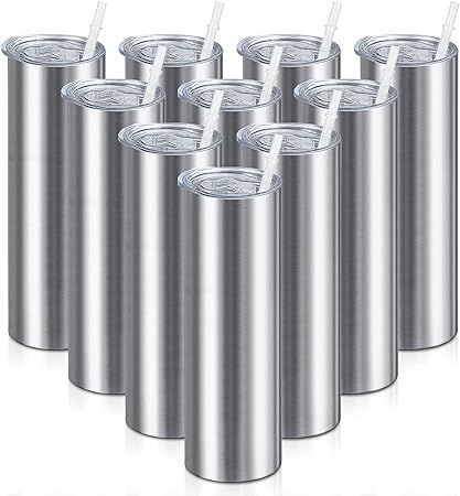 Buwaters 24pack 20oz Skinny Edelstahl Tumbler Isolierung Doppelwand Tumbler mit Deckel und Stroh (20oz, Silver24pack)