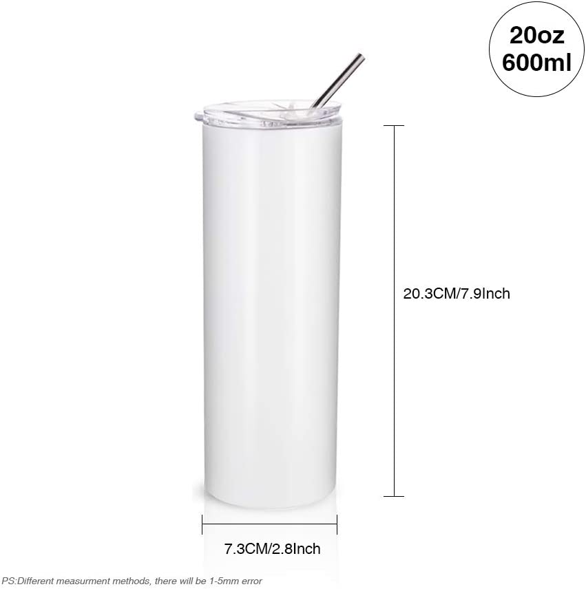 24-teilige Sublimation Tumbler Cup, 590 Ml, Edelstahl, Doppelwand, Isoliert, Gerade, Tumbler Sublimation Blank, Weiß, Mit Deckel, Einzelne Box, Polymerbeschichtung für Wärmeübertragung