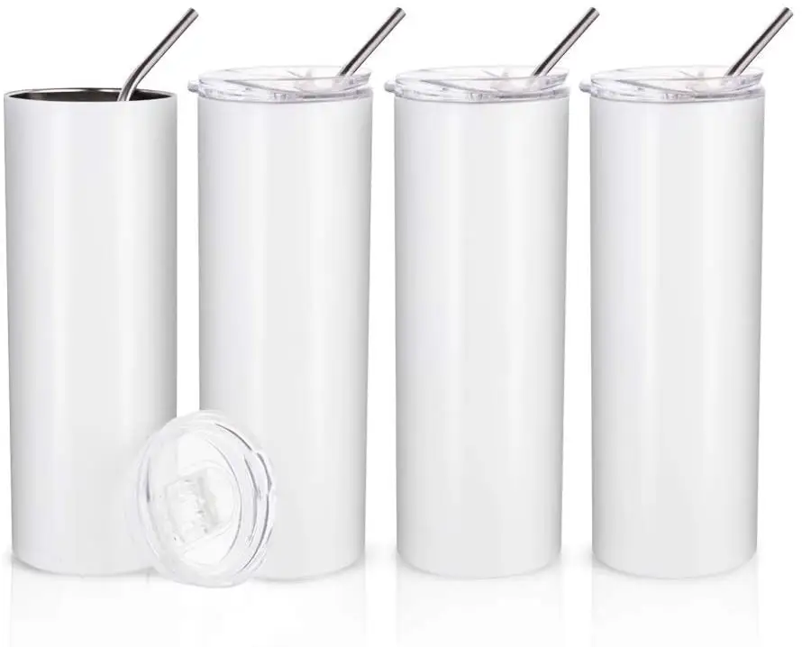 24-teilige Sublimation Tumbler Cup, 590 Ml, Edelstahl, Doppelwand, Isoliert, Gerade, Tumbler Sublimation Blank, Weiß, Mit Deckel, Einzelne Box, Polymerbeschichtung für Wärmeübertragung