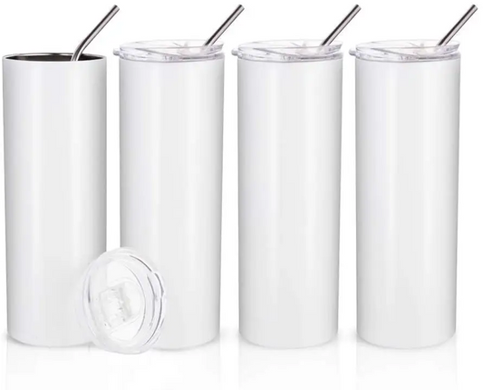 24-teilige Sublimation Tumbler Cup, 590 Ml, Edelstahl, Doppelwand, Isoliert, Gerade, Tumbler Sublimation Blank, Weiß, Mit Deckel, Einzelne Box, Polymerbeschichtung für Wärmeübertragung