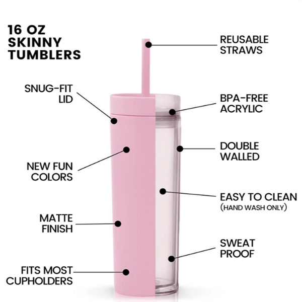 16oz (30.UNITS) Skinny Matte Pastell Colored Acryl Tumblers
